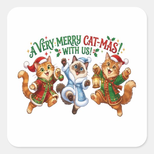 猫も大喜びクリスマス スクエアシール (正面)