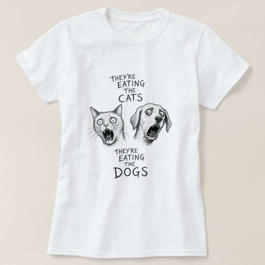 猫も犬も食べられてる Tシャツ (デザイン正面)