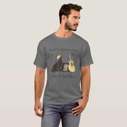 猫やギターに気を取られやすい Tシャツ (正面フル)
