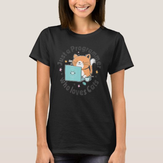 猫やコンピューターコードが大好きなプログラマ Tシャツ (正面)