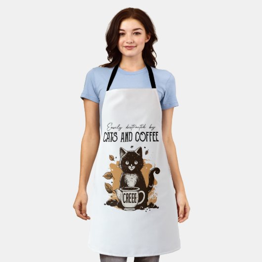 猫やコーヒー猫好きに気を取られる エプロン (着用した状態)