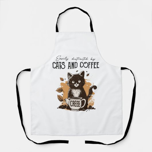 猫やコーヒー猫好きに気を取られる エプロン (正面)
