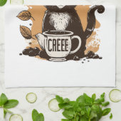 猫やコーヒー猫好きに気を取られる キッチンタオル (折り畳み)