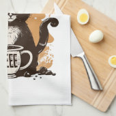 猫やコーヒー猫好きに気を取られる キッチンタオル (四つ折り)