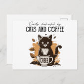 猫やコーヒー猫好きに気を取られる シーズンポストカード (正面/裏面)