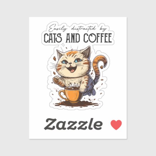 猫やコーヒー猫好きに気を取られる シール (シート)