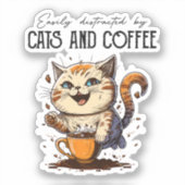 猫やコーヒー猫好きに気を取られる シール (正面)