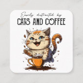 猫やコーヒー猫好きに気を取られる スクエア名刺 (正面)