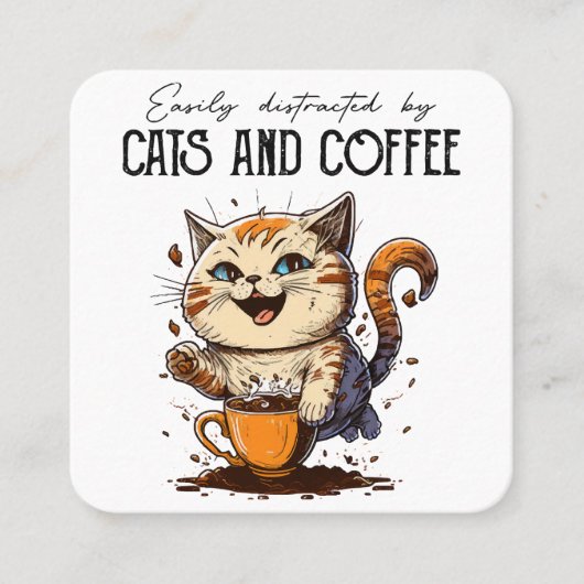 猫やコーヒー猫好きに気を取られる スクエア名刺 (正面)