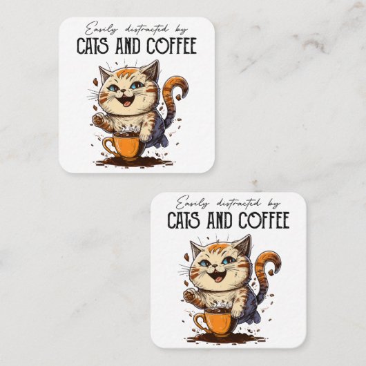 猫やコーヒー猫好きに気を取られる スクエア名刺 (正面/裏面)