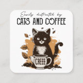 猫やコーヒー猫好きに気を取られる スクエア名刺 (裏面)