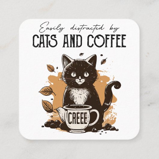 猫やコーヒー猫好きに気を取られる スクエア名刺 (裏面)