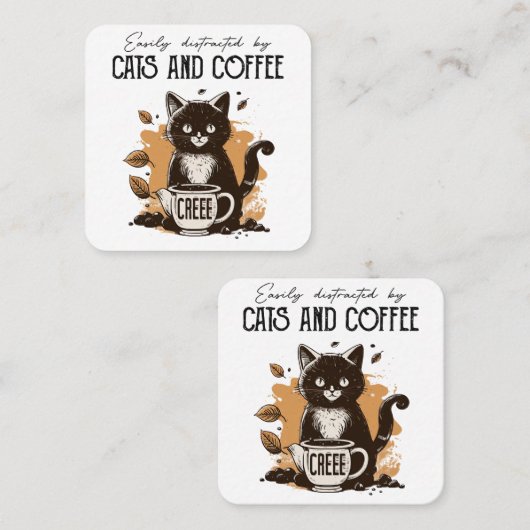 猫やコーヒー猫好きに気を取られる スクエア名刺 (正面/裏面)