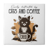猫やコーヒー猫好きに気を取られる タイル (正面)
