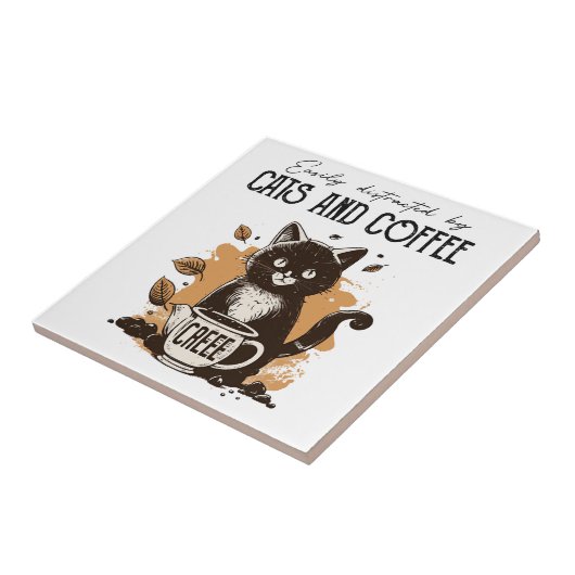猫やコーヒー猫好きに気を取られる タイル (側面)