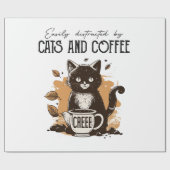 猫やコーヒー猫好きに気を取られる ラッピングペーパー (フラット)