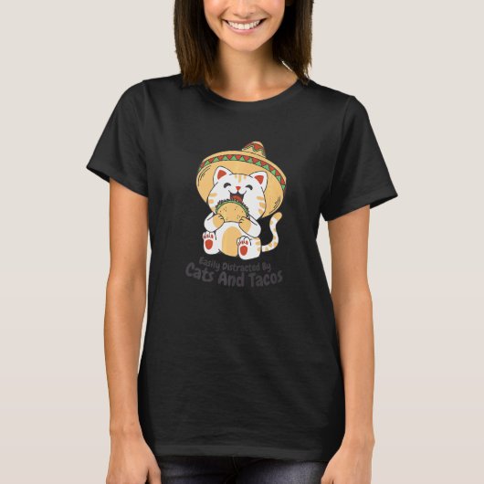 猫やタコスに気を取られやすい Tシャツ (正面)