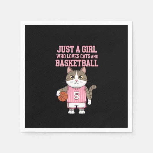 猫やバスケットボールが大好きな女の子 スタンダードカクテルナプキン (正面)