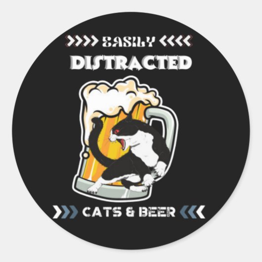 猫やビールに気を取られる ラウンドシール (正面)