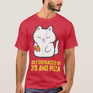 猫やピザのかわいい猫に気を取られる Tシャツ