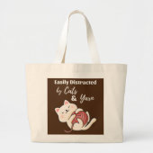 猫やヤーンクロシェに気を取られおもしろいやすい ラージトートバッグ (正面)