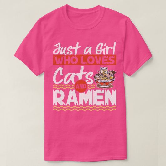 猫やラーメンが大好きな女の子キティかわいい Tシャツ (デザイン正面)