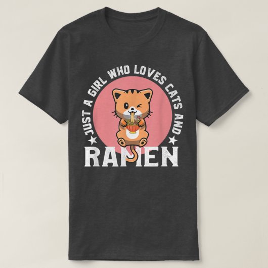 猫やラーメンが大好きな女の子日本の Tシャツ (デザイン正面)