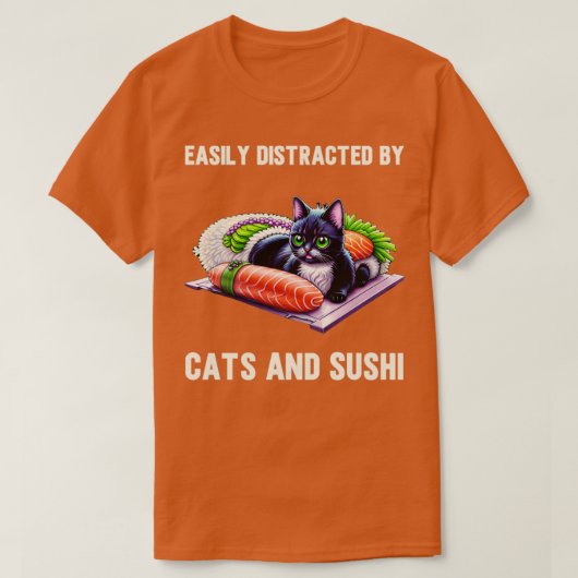 猫や寿司Caに気を取られおもしろいやすい Tシャツ (デザイン正面)