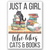 猫や本が好きな女の子 シール (正面)