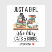 猫や本が好きな女の子 シール (シート)