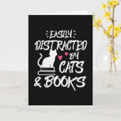 猫や本にすぐに気が散る カード (黄色い花)
