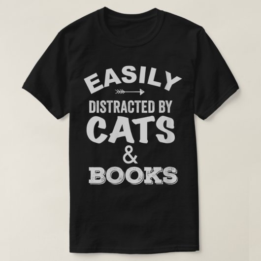 猫や本に心を奪われやすい読女性 Tシャツ (デザイン正面)