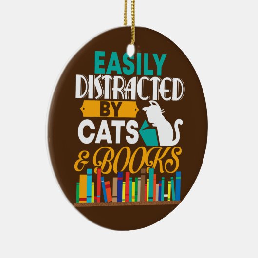 猫や本に気が散りやすおもしろいい セラミックオーナメント (右)