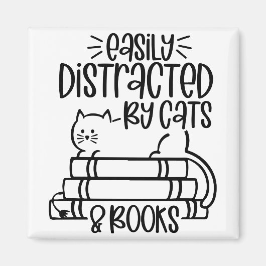 猫や本に気を取られおもしろいやすい マグネット (正面)
