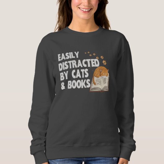 猫や本に気を取られやすい | ブックの愛好家 スウェットシャツ (正面)