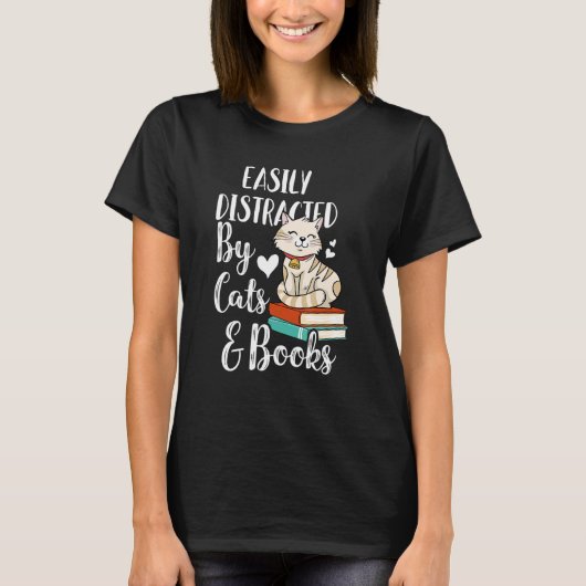 猫や本に気を取られやすい – 虫猫 Tシャツ (正面)