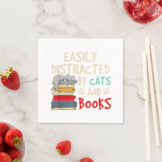 猫や本に気を取られやすい – Cat _ Book スタンダードカクテルナプキン (インサイチュ)