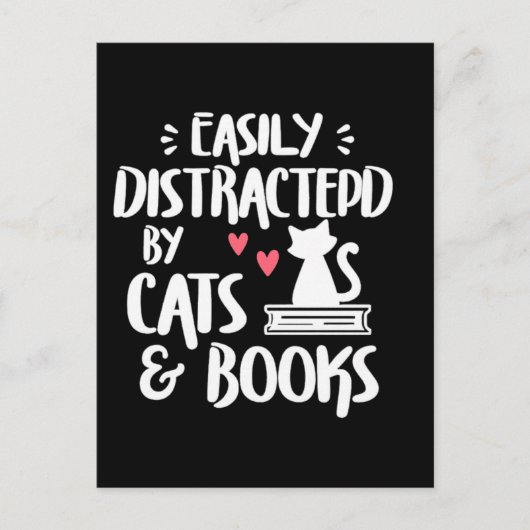 猫や本に気を取られやすい – Cat & Book ポストカード (正面)