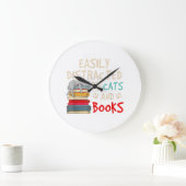 猫や本に気を取られやすい – Cat _ Book ラージ壁時計 (ホーム)