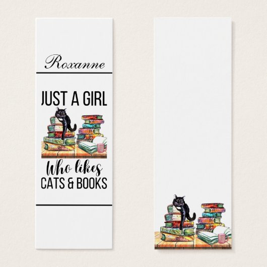 猫や本のブックマークが好きな少女 (正面&裏面)