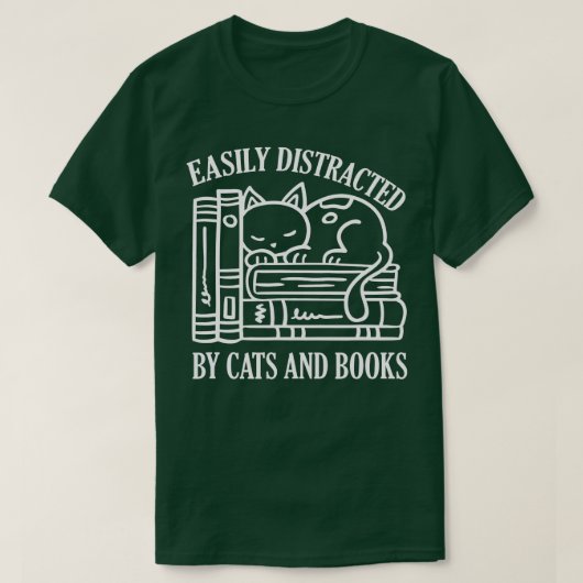 猫や本の猫や本に気を取られやすい Tシャツ (デザイン正面)