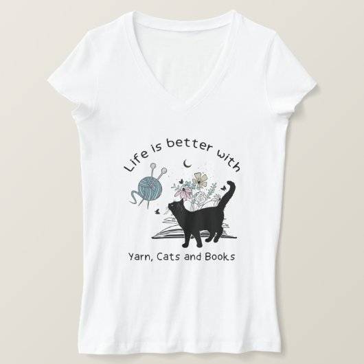 猫や本の糸で暮らすのは良い Tシャツ (デザイン正面)