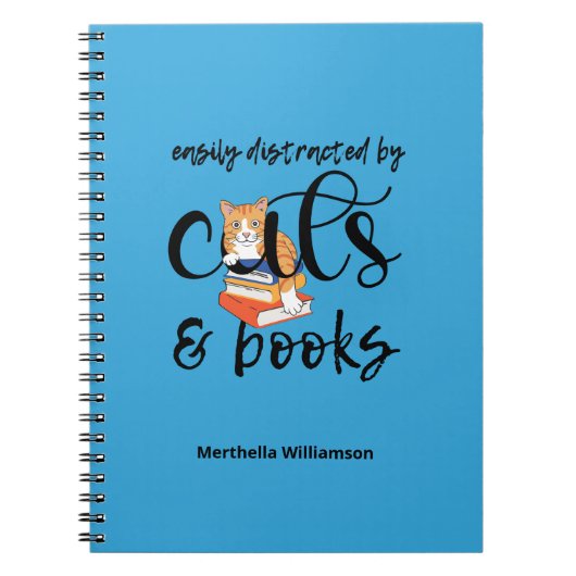 猫や本パーソナライズされたに気を取られやすい ノートブック (正面)