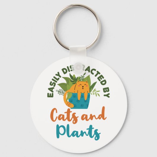 猫や植物に気を取られやすい猫好き キーホルダー (正面)