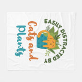 猫や植物に気を取られやすい猫好き フリースブランケット (正面(横))