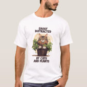 猫や植物に気を取られる Tシャツ (正面)