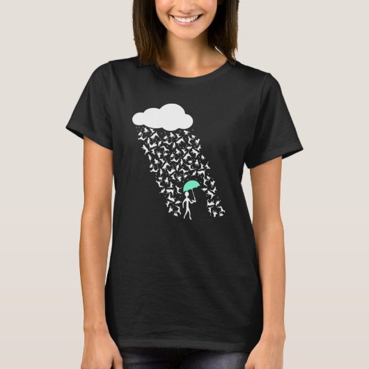 猫や犬が降ってる かわいい 犬 猫 Tシャツ (正面)