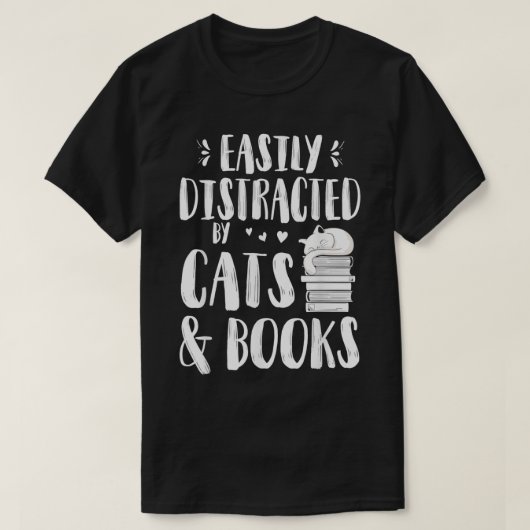 猫や猫書籍に気を取られやすいL Tシャツ (デザイン正面)