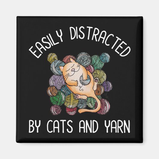 猫や糸に気を取られる マグネット (正面)