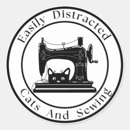 猫や裁縫に気を取られる ラウンドシール